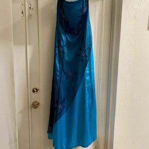 Blue strapless dress with beaded details